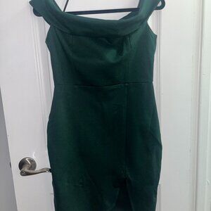 Lulus Dark Green Off-the-Shoulder Bodycon Dress